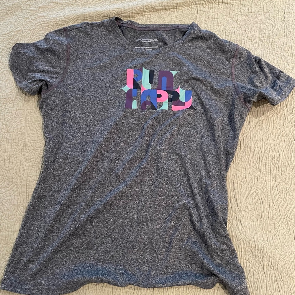 Brooks Gray and Blue Short Sleeve Tee with Graphic Design